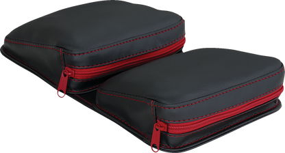 Bill's Exhausts SHOW CHROME Kaliber Dash Pouch in black with red zipper, designed for engine storage and organization.