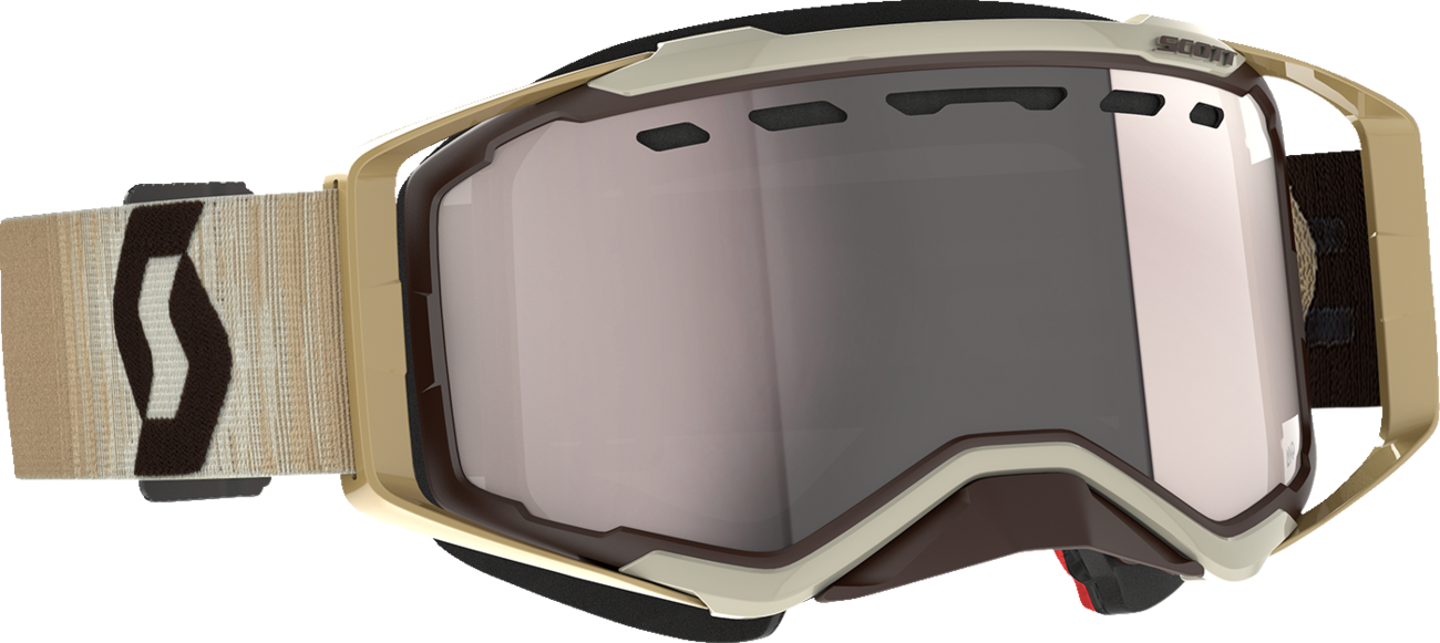 Scott Prospect Snow Cross Goggle in beige and brown with silver chrome enhancer, designed for winter sports and snowboarding.