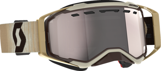 Scott Prospect Snow Cross Goggle in beige and brown with silver chrome enhancer, designed for winter sports and snowboarding.