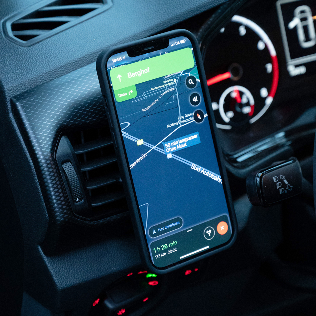 Bill's Exhausts SP CONNECT vent phone mount, Snap 53137, showing secure clip attachment and sleek black design for easy smartphone access.
