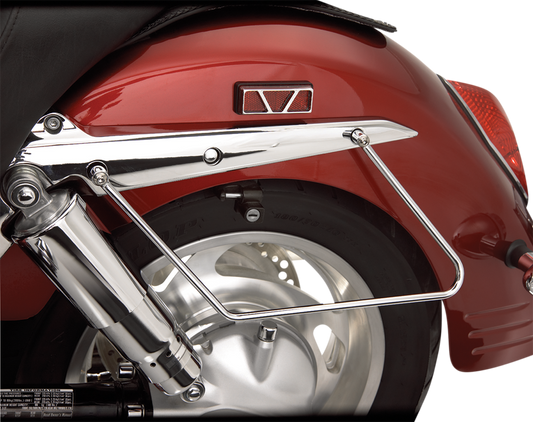 Bill's Exhausts SHOW CHROME Saddlebag Stays for VTX13/18 engine, durable metal brackets with chrome finish for secure attachment.