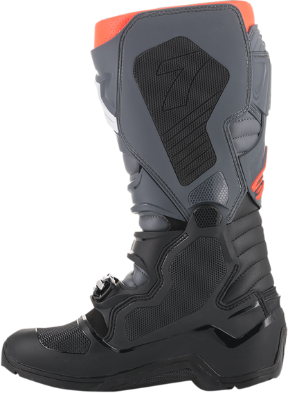 Alpinestars Tech 7 Enduro Boots in black and gray, US size 14, showing durable mid-height motocross boots with protective features.