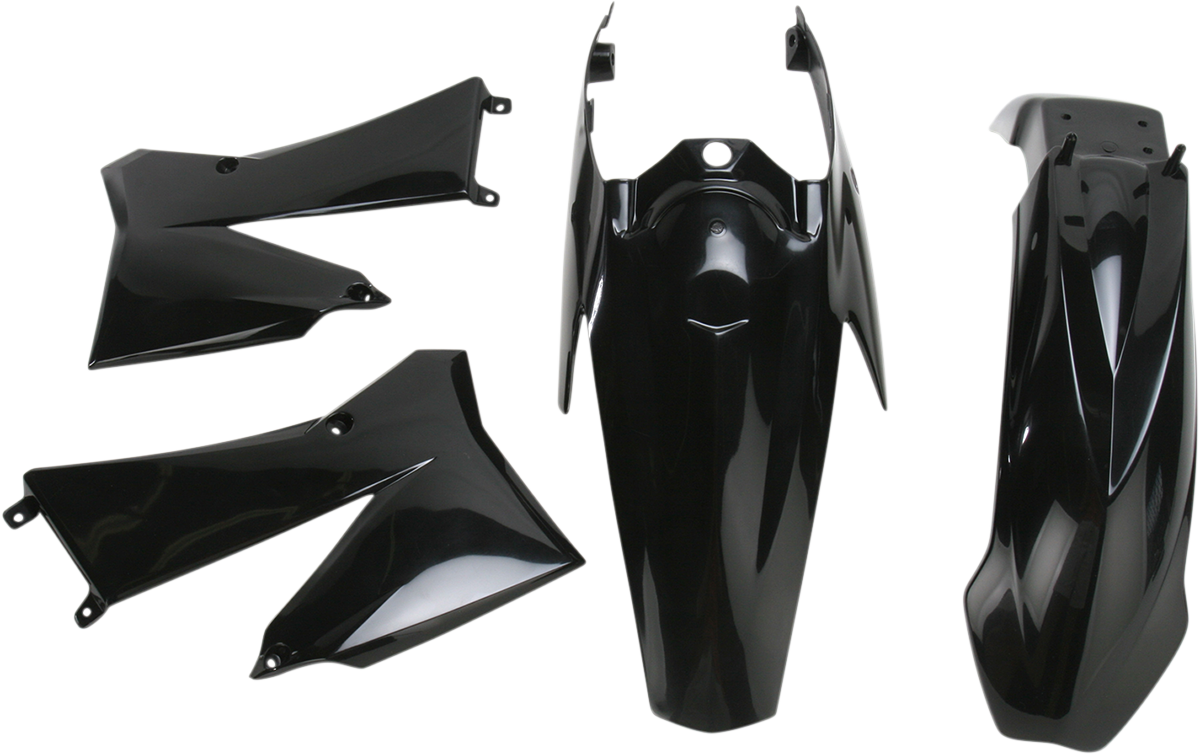 Black Acerbis standard replacement body kit for motorcycles, featuring durable panels and sleek design, suitable for custom builds.