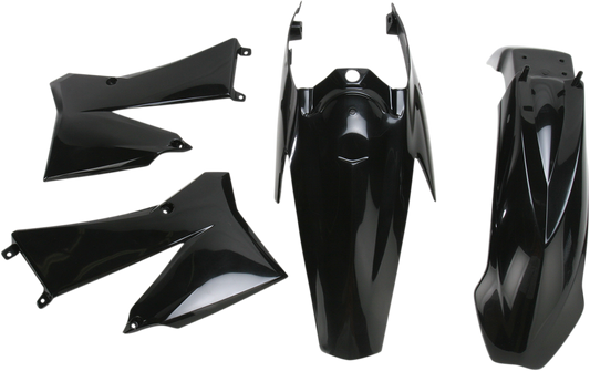 Black Acerbis standard replacement body kit for motorcycles, featuring durable panels and sleek design, suitable for custom builds.