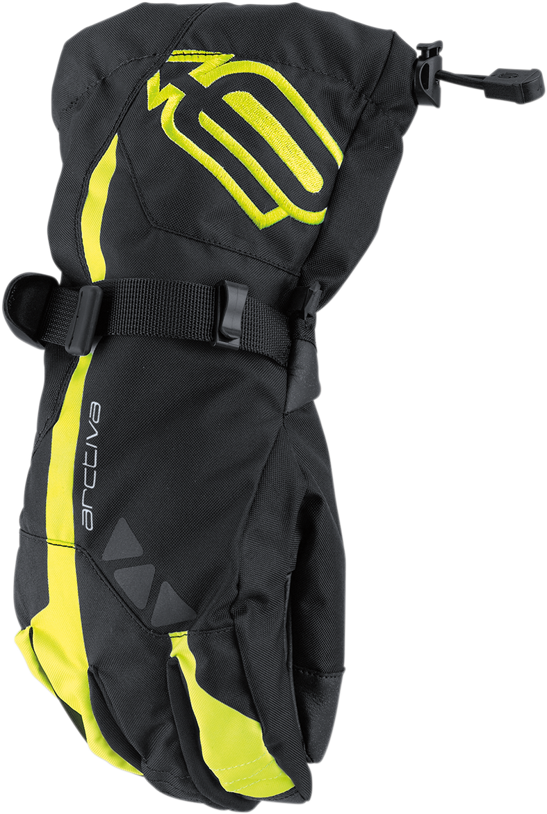 Black and hi-vis yellow Bill's Exhausts ARCTIVA Pivot Gloves in small size with reinforced palms and adjustable wrist straps.