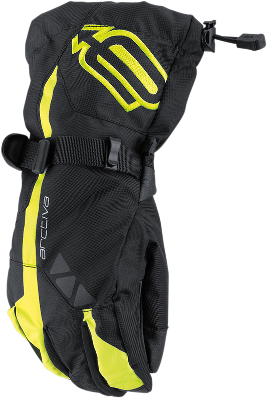 Black and hi-vis yellow Bill's Exhausts ARCTIVA Pivot Gloves in small size with reinforced palms and adjustable wrist straps.