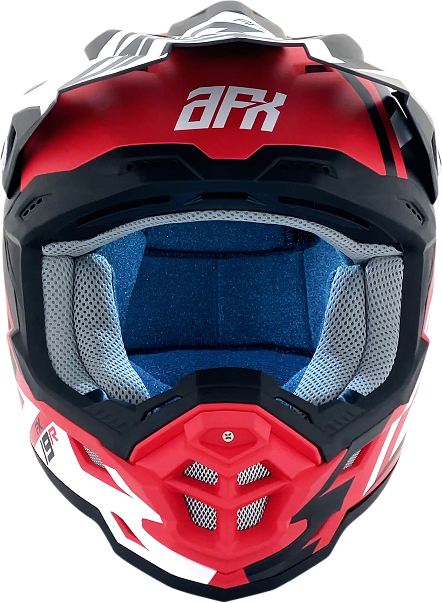 Matte red AFX FX-19R racing helmet in medium size, featuring aerodynamic design and ventilation, by Bill's Exhausts.