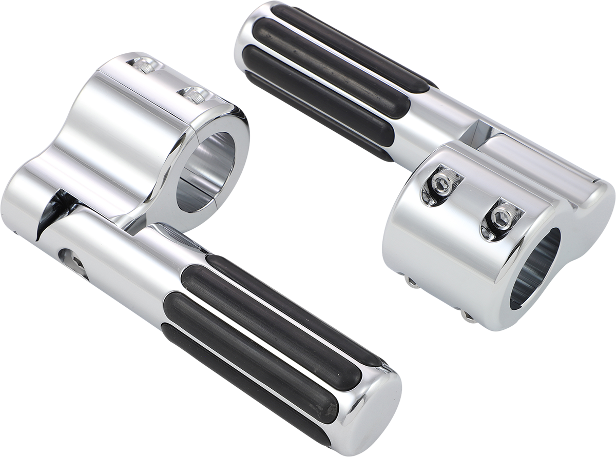 Bill's Exhausts SHOW CHROME Highway Clamp with Rail Peg for engine mounting, chrome finish, part number 21-334.