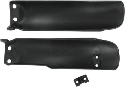 A set of black Acerbis lower fork covers for inverted motorcycle forks, designed to protect and enhance fork appearance.