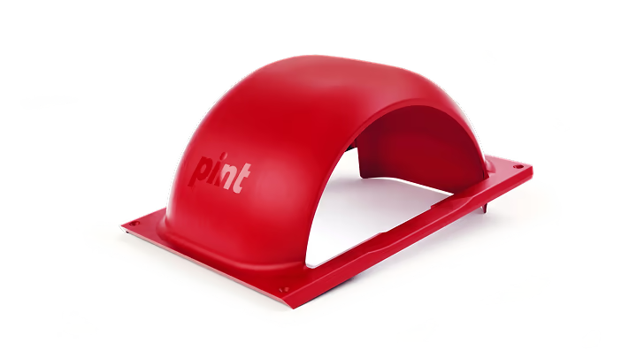 Red Onewheel Pint Fender attached to the wheel, showcasing durable protective coverage for Onewheel electric skateboard.