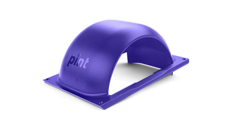 Onewheel Pint fender in stock gray with purple accents, showing the durable plastic design and mounting points for the electric skateboard.