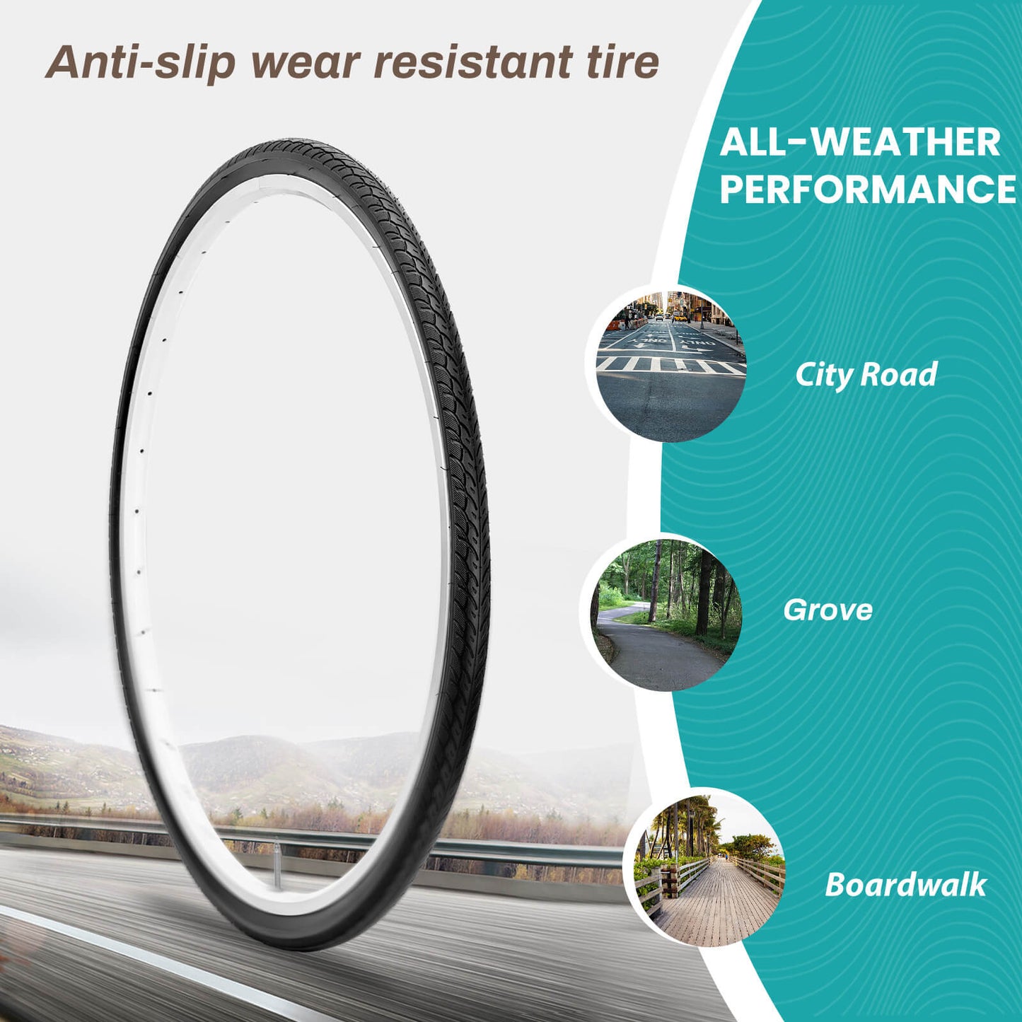 Hycline Glimpse 700x35C road bike tire for urban commuting and city cycling, shown mounted on a bicycle wheel.