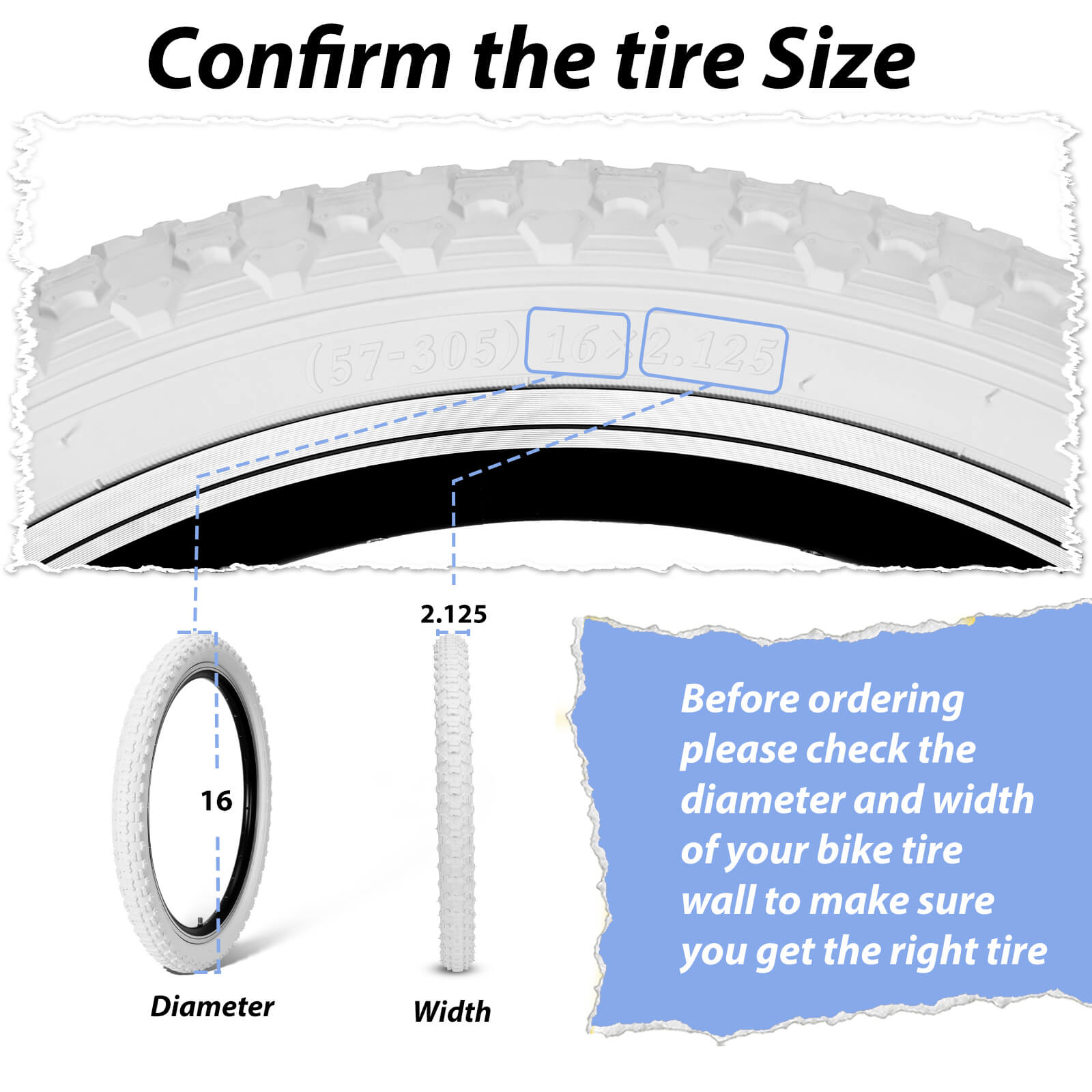 Hycline Bowlite beige and white wall bicycle tires, 16-inch size with 20×2.125-inch dimensions, mounted on a bike wheel.
