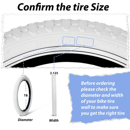 Hycline Bowlite beige and white wall bicycle tires, 16-inch size with 20×2.125-inch dimensions, mounted on a bike wheel.