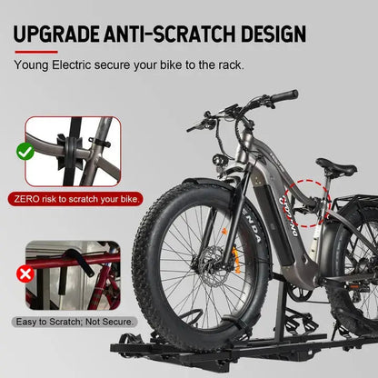 Young Electric FELLOW Foldable Hitch eBike Rack | 2’’ Receiver, 200 LBS Capacity (Open Box) - Howling Moto