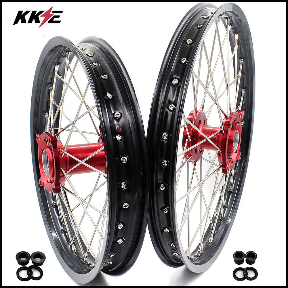 KKE 21 & 18 Enduro Wheels Rims for Husqvarna TE TC FE FC SMR TXC  2000-2013 Red Hubs - Howling Moto
