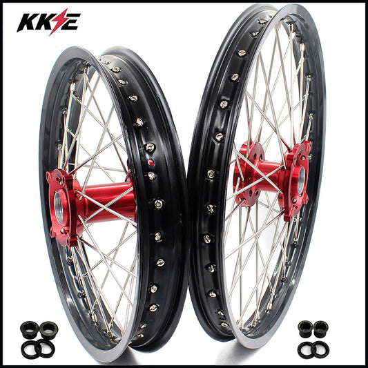 KKE 21 & 18 Enduro Wheels Rims for Husqvarna TE TC FE FC SMR TXC  2000-2013 Red Hubs - Howling Moto