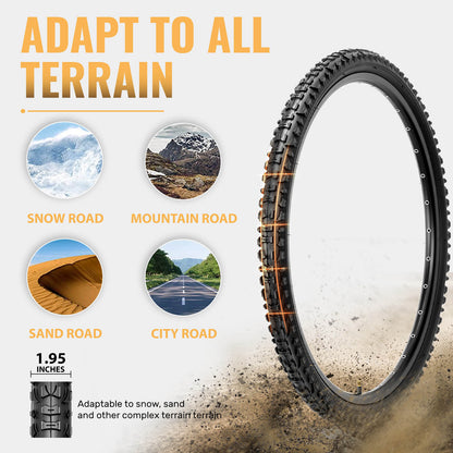 Hycline Terrclaw mountain bike tire in 20/24/26" size with 1.95" width, featuring knobby tread for off-road cycling.