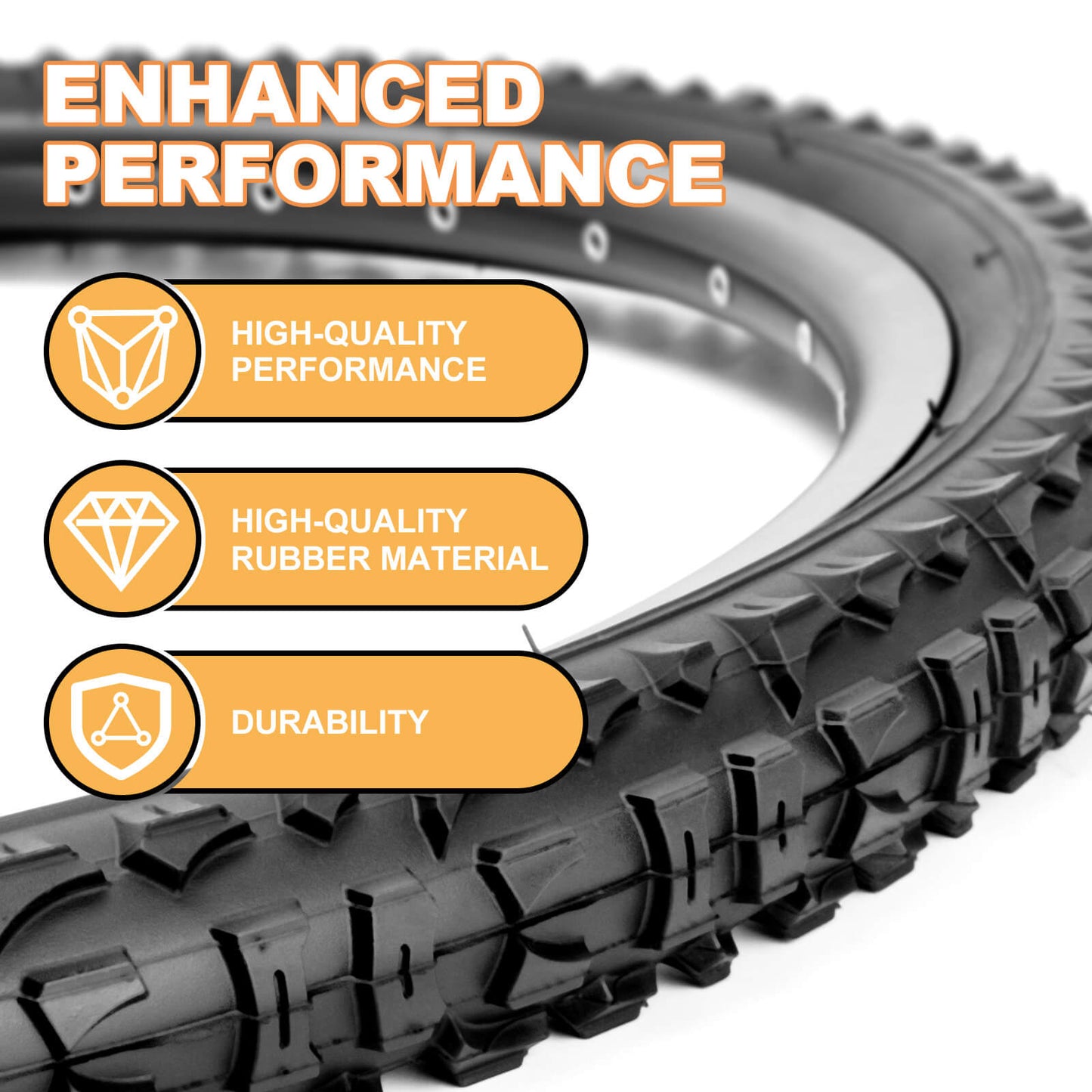 Hycline mountain bike tire, 20/24/26-inch × 1.95-inch, rugged off-road tire with knobby tread for MTB riding.
