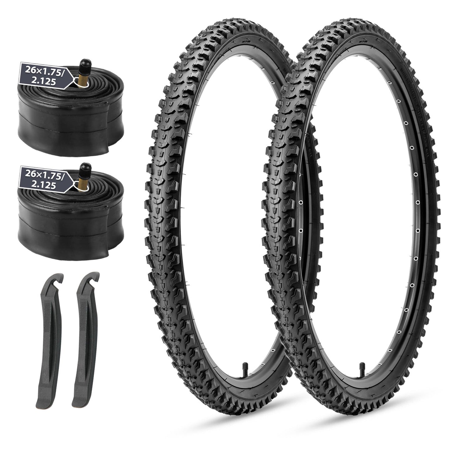 Hycline Detur mountain bike tire in 20, 24, or 26-inch sizes with 2.125-inch width, suitable for rugged off-road riding.