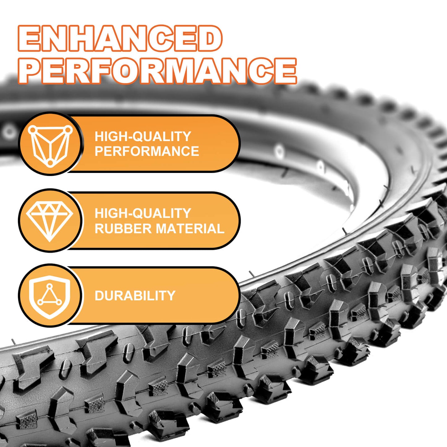 Hycline Detur mountain bike tire, 20/24/26 inches by 2.125 inches, rugged tread suitable for trail riding and off-road cycling.