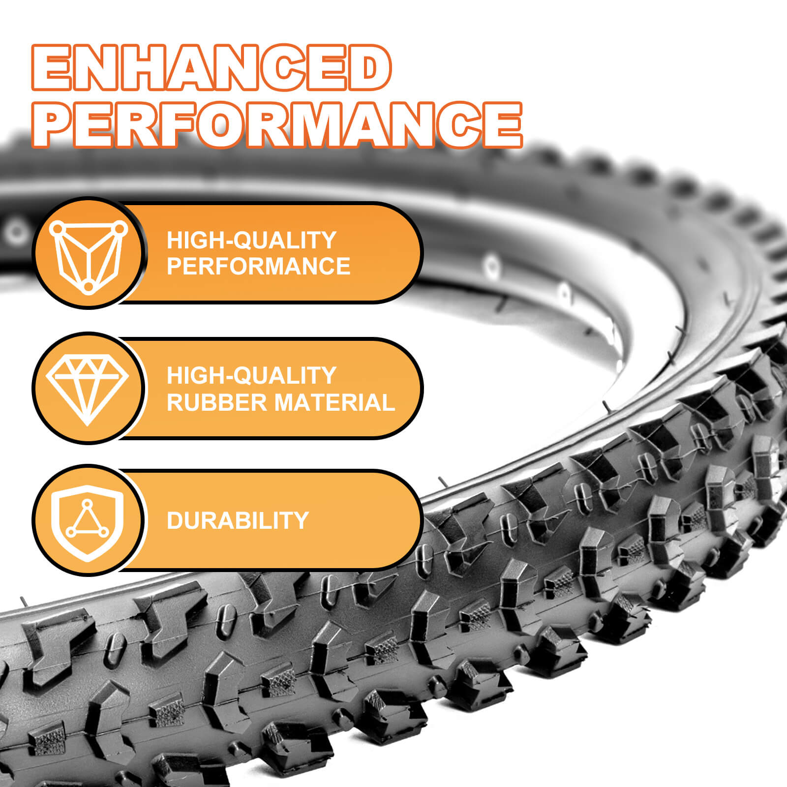 Hycline Detur mountain bike tire, 20/24/26 inches by 2.125 inches, rugged tread suitable for trail riding and off-road cycling.