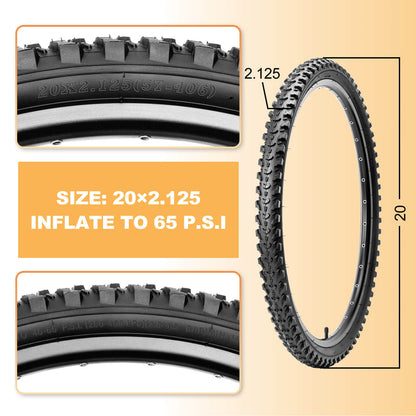 Hycline Detur mountain bike tire 20, 24, or 26-inch × 2.125-inch with knobby tread for off-road cycling.
