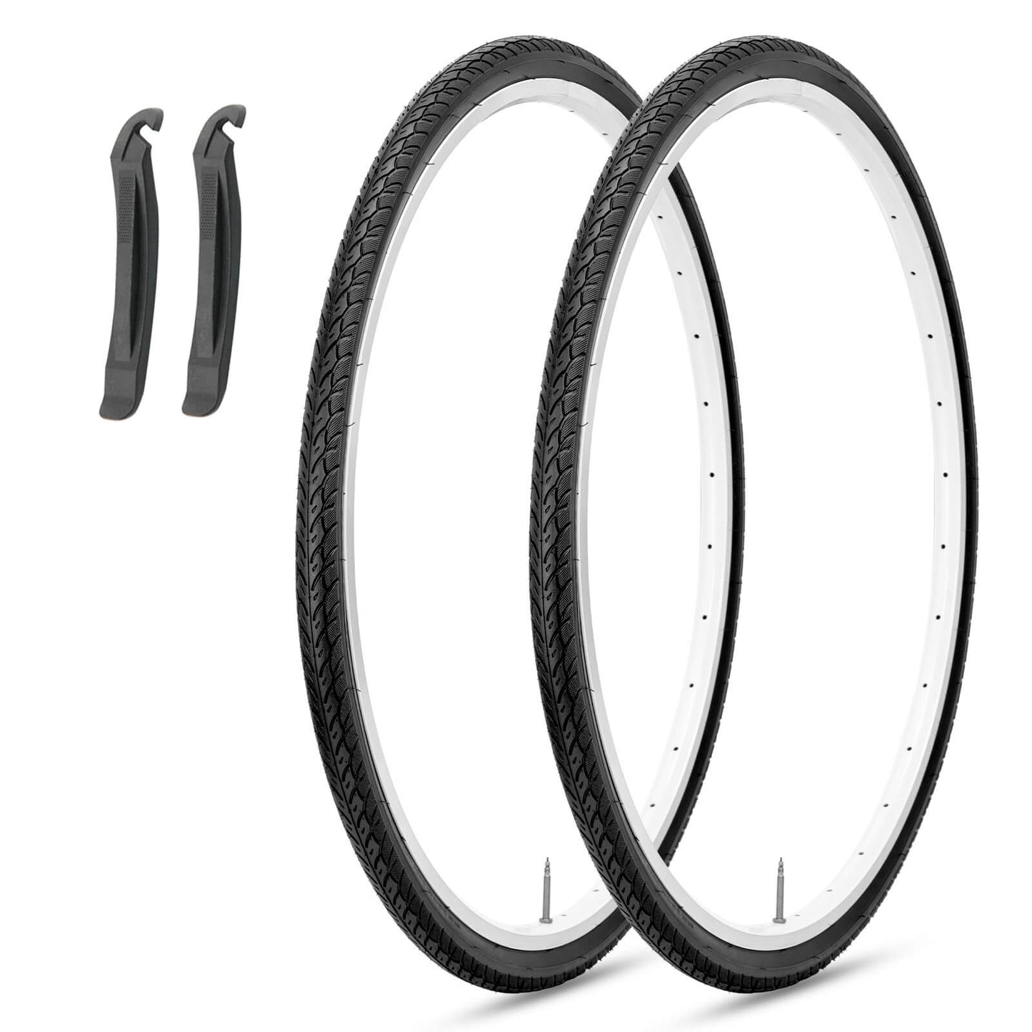 Two Hycline road bike tires, 700x25C and 28C sizes, with sleek tread patterns designed for road cycling performance.