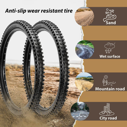 Hycline Terrace mountain bike tire, 26"/27.5"/29" x 2.4" with deep tread for off-road cycling, mounted on wheel.