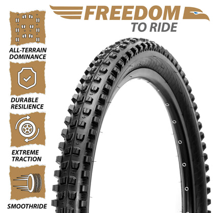 Hycline Terrace mountain bike tire, 26/27.5/29 inches by 2.4 inches, rugged tread suitable for trail riding and off-road terrain