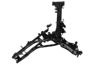 Honda Grom 2022-2024 ABS frame and swingarm, black metal construction with mounting points and branding visible in the image.