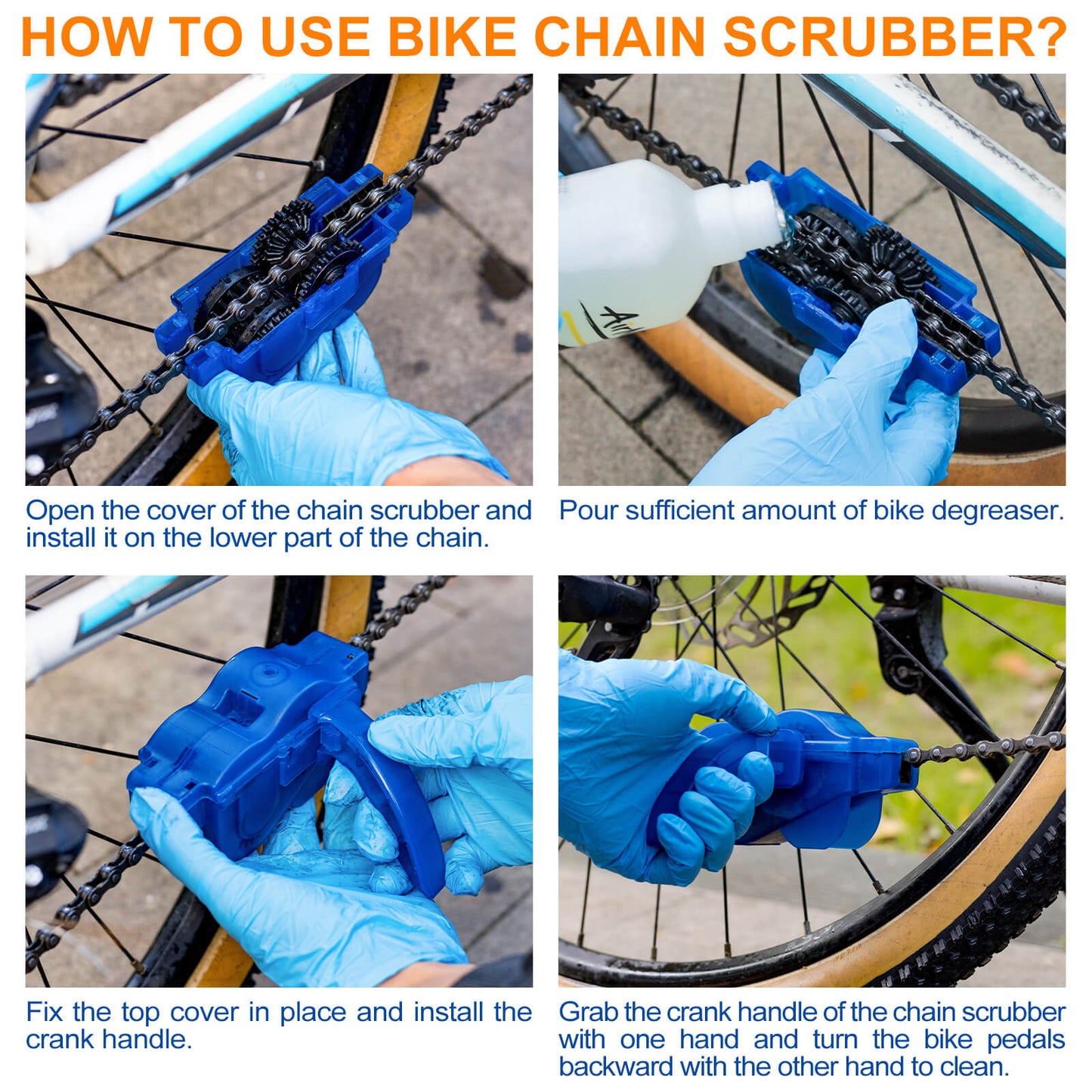 Hycline bicycle chain cleaning kit with chain scrubber and brushes for cleaning bicycle chains effectively.