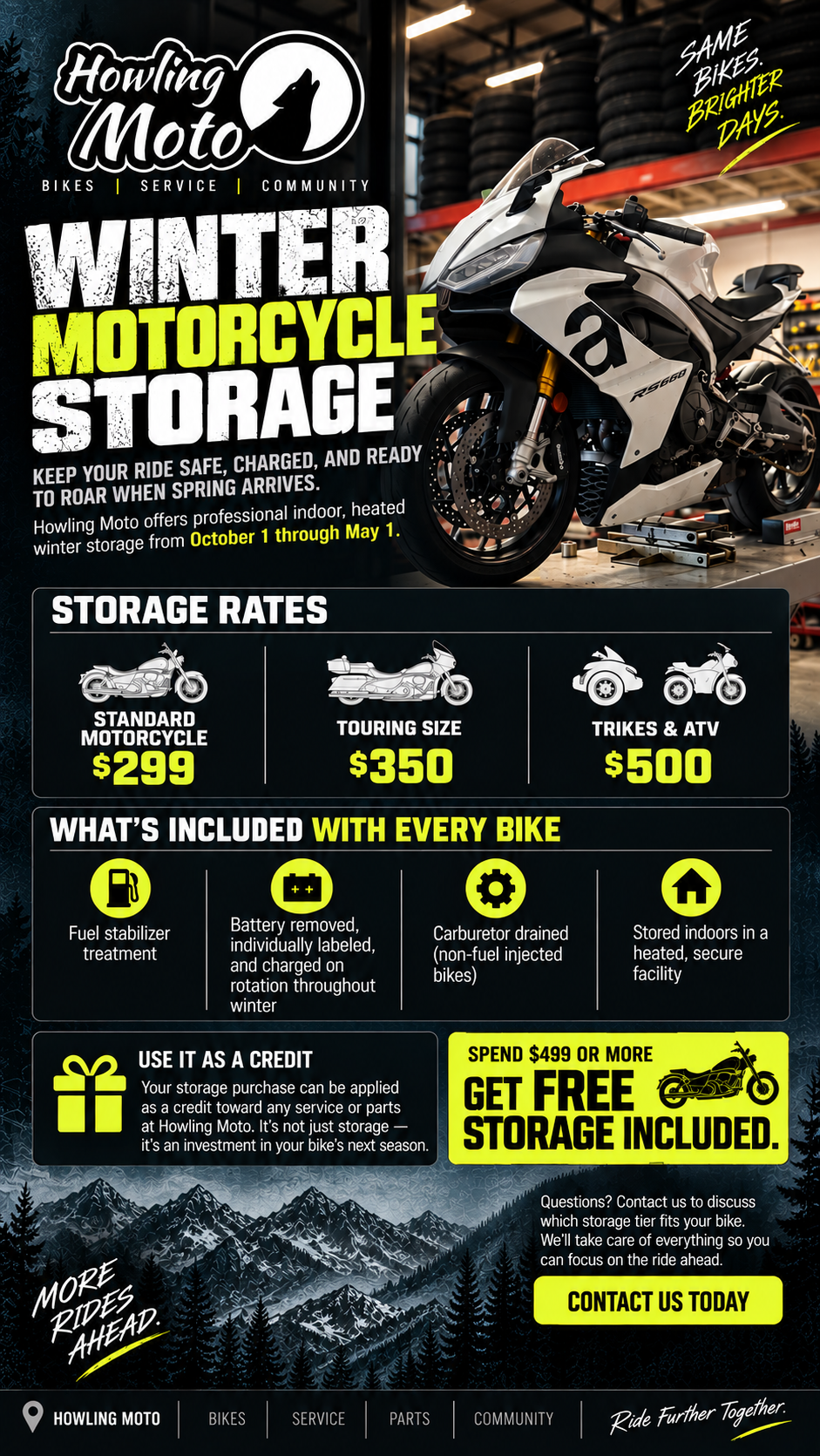 Winter Motorcycle Storage (Oct 1 – May 1)