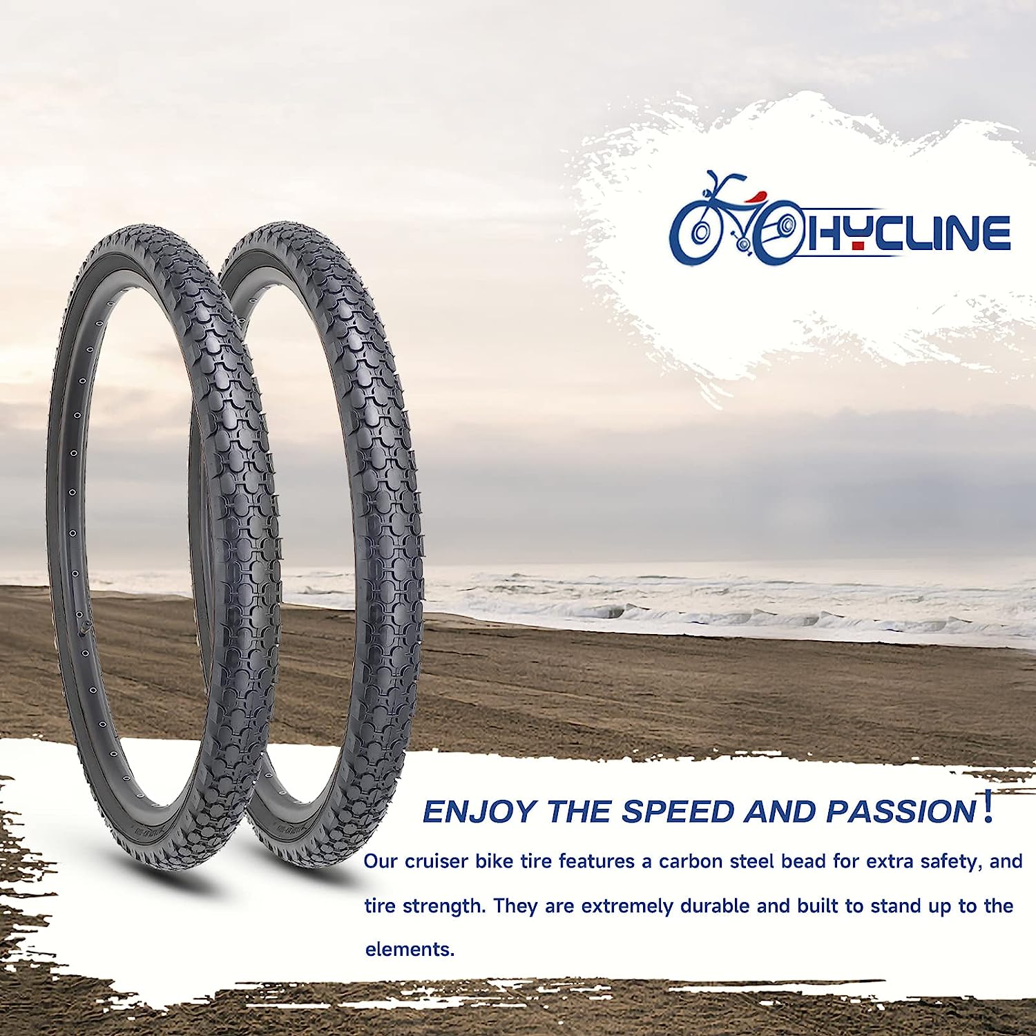 Hycline 26-inch bicycle tires from the SandRoller Set, suitable for beach cruiser bikes, foldable and durable replacement tires.
