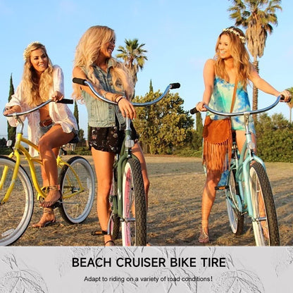 Hycline 2-pack 26-inch bicycle tires with 2.125-inch width, folding replacement tires for beach cruiser bikes.