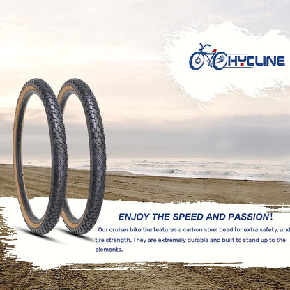 Pair of Hycline 26-inch bicycle tires, folding replacement tires for beach cruiser bikes, shown in black with tread pattern.