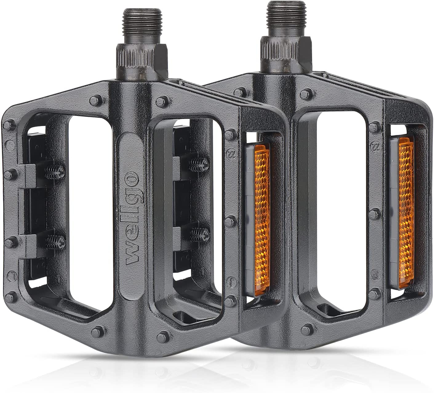 Hycline Wellgo bike pedal set featuring flat bicycle pedals for mountain biking with durable design and non-slip surface.