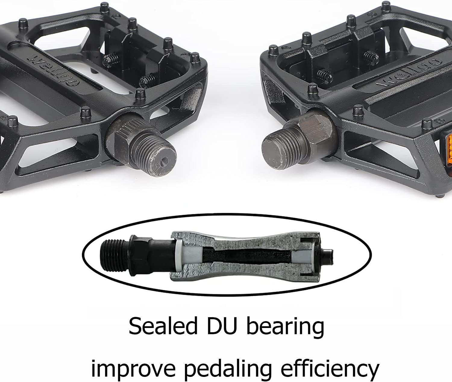 Hycline Wellgo bike pedals set featuring flat bicycle pedals for MTB riding, with a durable metal design and textured surface.