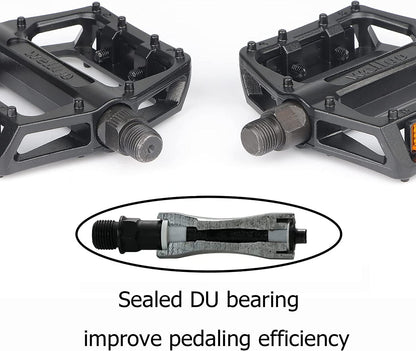 Hycline Wellgo bike pedals set featuring flat bicycle pedals for MTB riding, with a durable metal design and textured surface.