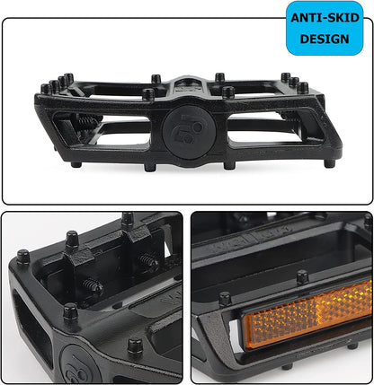 Hycline Wellgo bike pedal sets for mountain biking, featuring flat bicycle pedals with durable design and textured grip for riders.