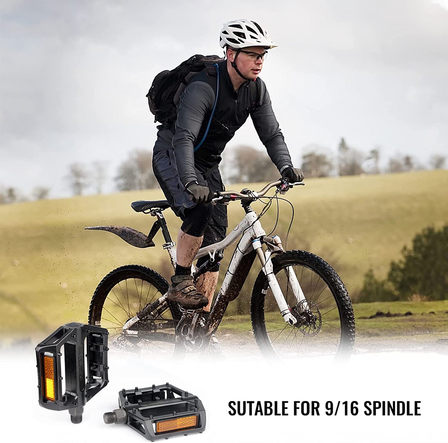 Hycline Wellgo bike pedals set featuring flat MTB bicycle pedals with durable design and textured surface for secure grip.