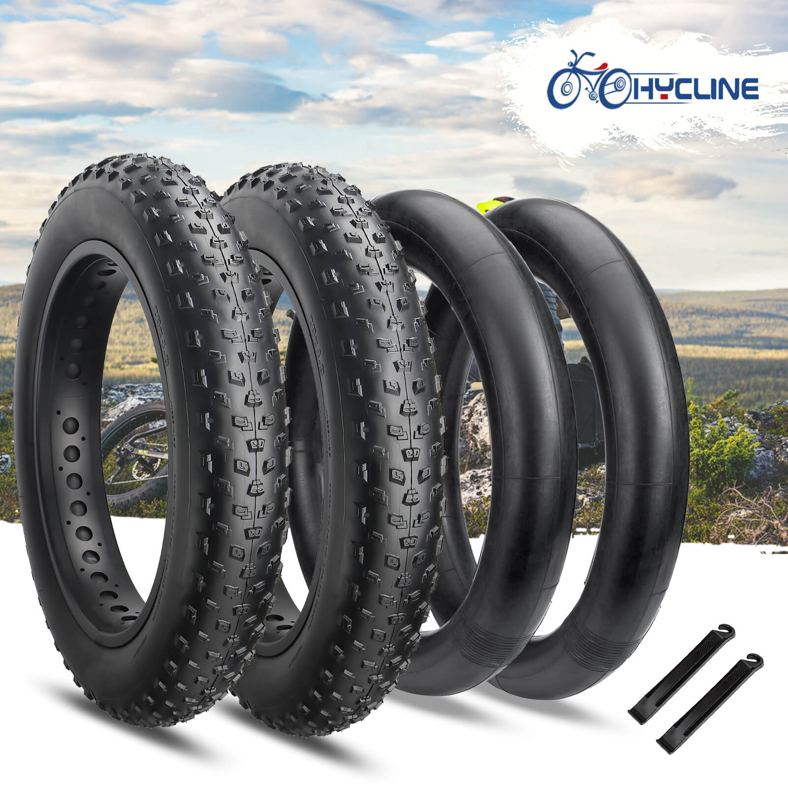 Hycline Tumble fat bike and e-bike tire with rugged tread for off-road cycling, shown in a close-up image.