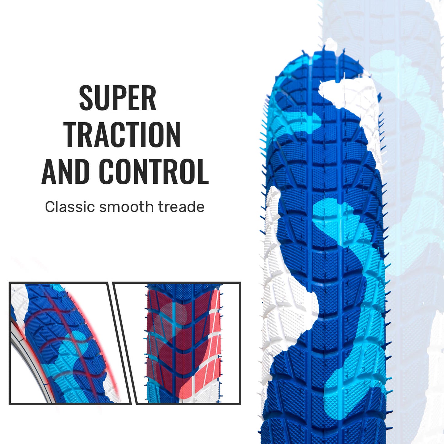 Hycline Colorwonder blue 16-inch bicycle tire for kids, featuring vibrant color design and durable rubber tread.