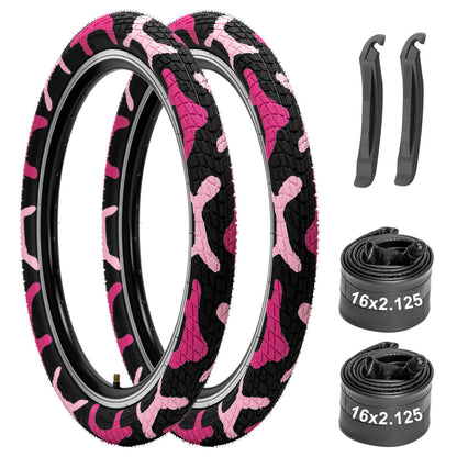 Pink Colorwonder 16-inch bicycle tire by Hycline designed for kids, featuring durable rubber and vibrant color for young riders.