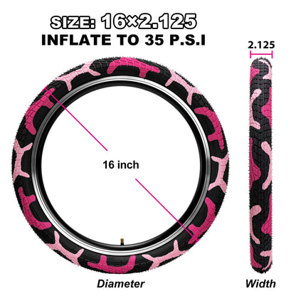 Pink Colorwonder Hycline 16" or 20" bicycle tire for kids, featuring vibrant color and durable rubber tread.