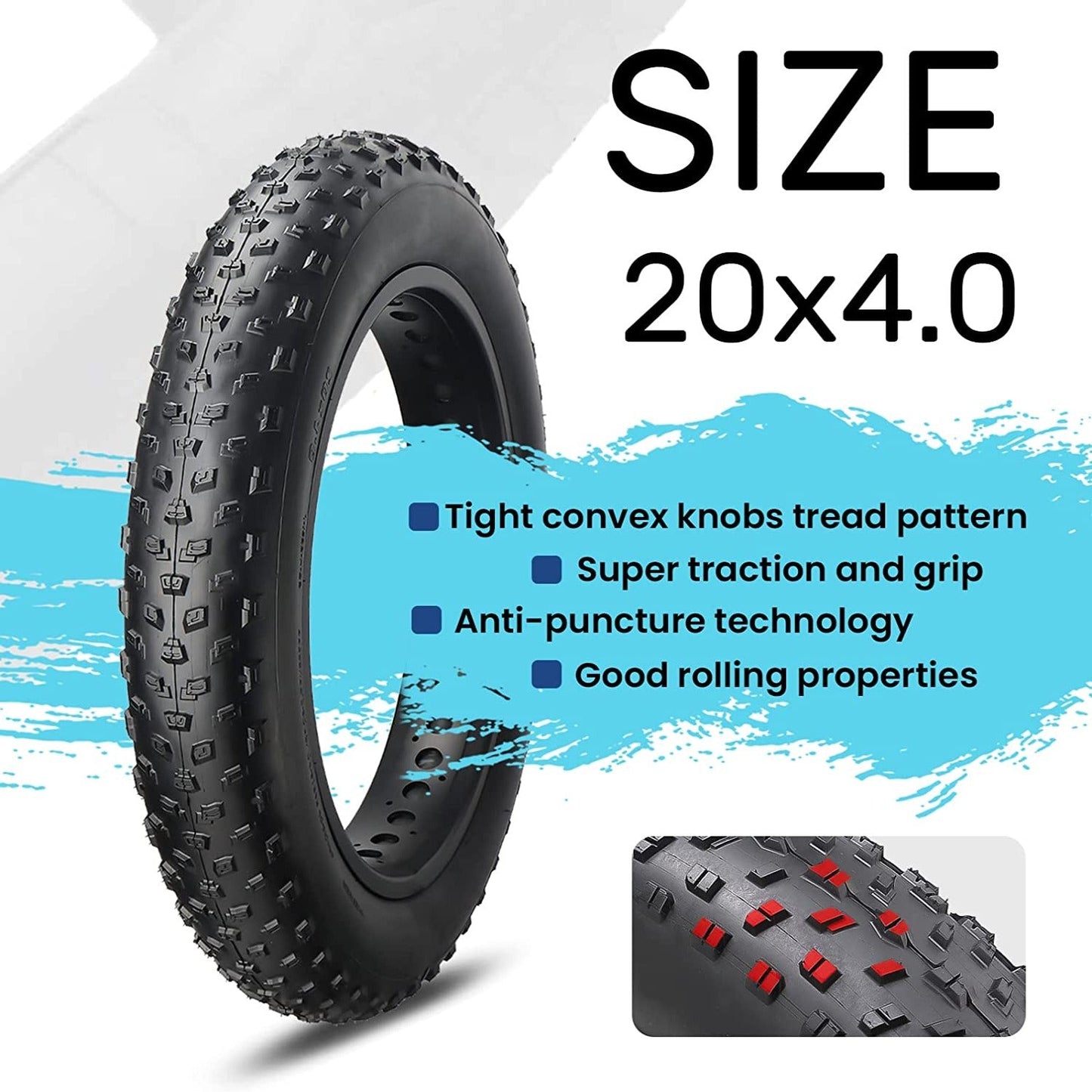 Hycline Raider fat bike and e-bike mountain tire with tube, rugged tread and durable rubber for off-road riding.