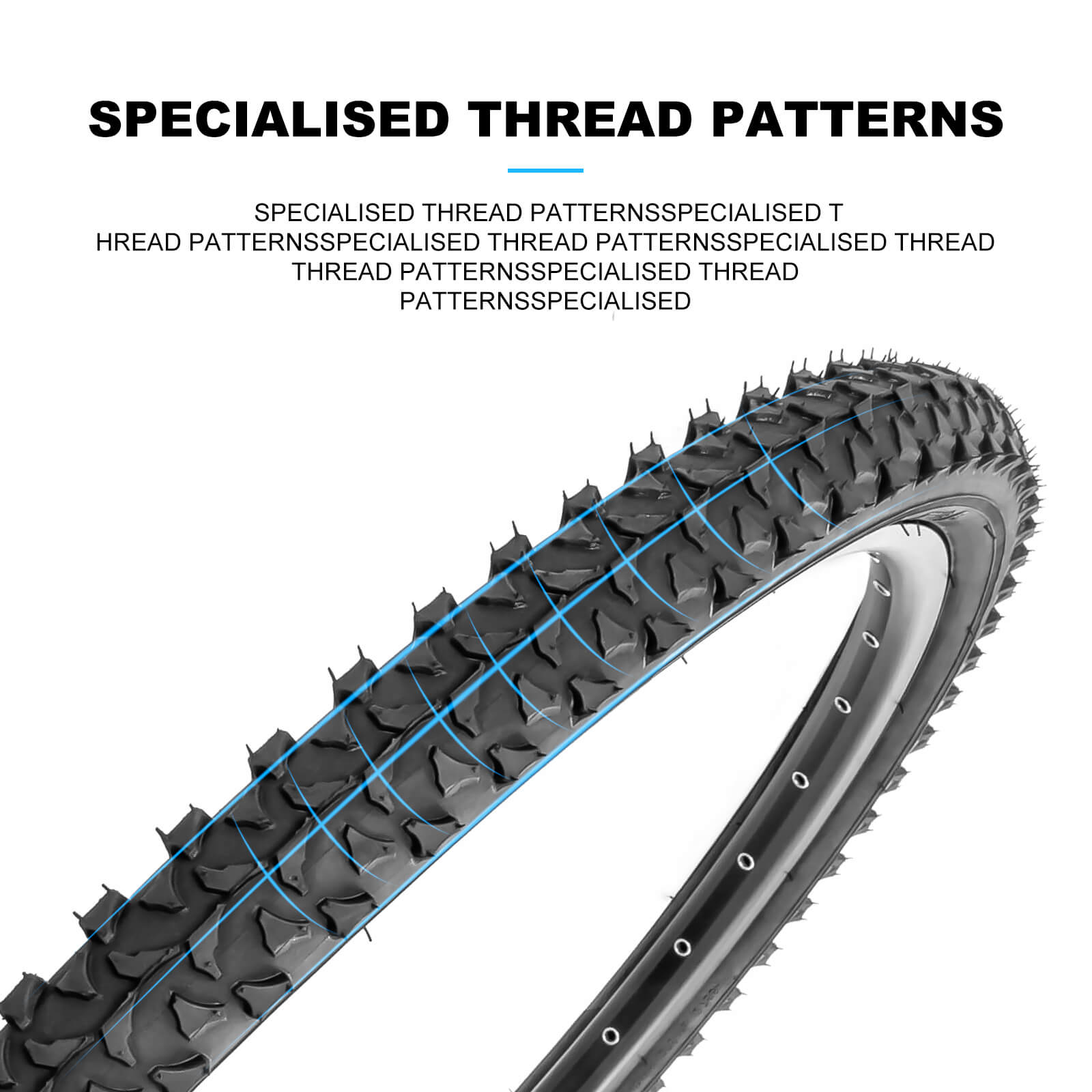Hycline Rapids 26-inch mountain bike tire with knobby tread for off-road riding and improved traction.