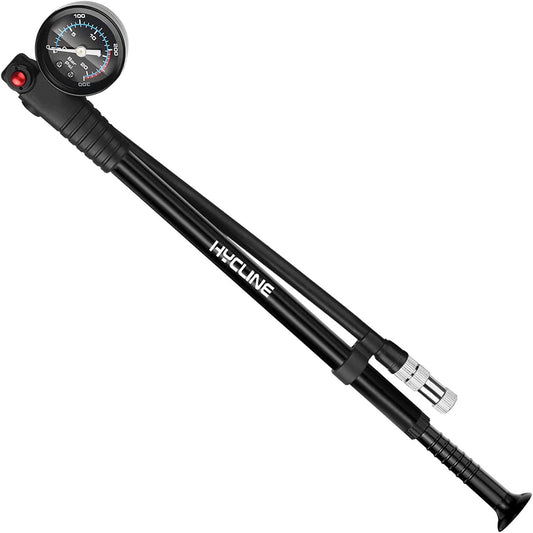 Hycline Shock pump 300 PSI for bicycles, compact black bicycle shock absorber pump with pressure gauge and hose attachment