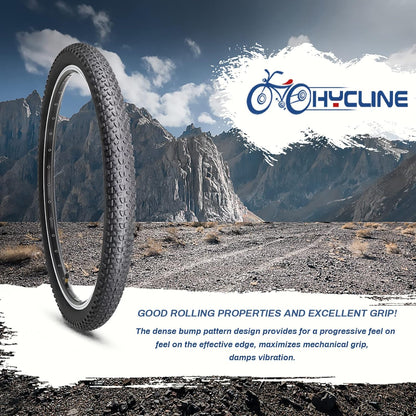 Hycline Tunner 27.5-inch mountain bike tire with rugged tread for off-road cycling, mounted on a wheel.