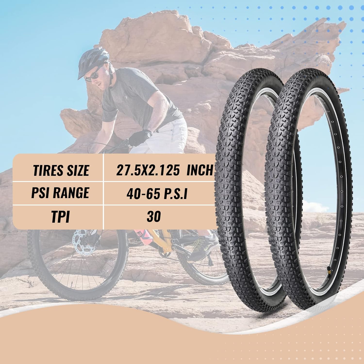 Hycline Tunner 27.5-inch mountain bike tire with rugged tread designed for off-road cycling and durability.